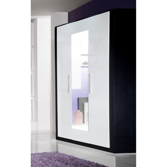 Scoop Armoire 3 Portes 1 Miroir Laquee Noir Blanc Achat Vente