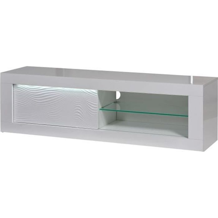 sciae meuble tv 1 porte - laqué blanc avec led - l 170 x p 45 x h 50 cm - karma