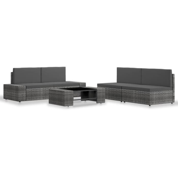 FIHERO Salon de jardin 5 pcs Résine tressée Gris☻☻2