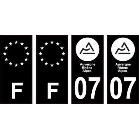 07 Ardèche nouveau logo Noir autocollant plaque immatriculation auto ville sticker Lot de 4 Stickers - Angles : droits