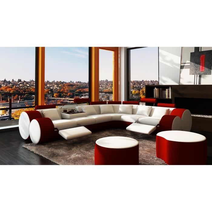 Canapé d'angle design cuir blanc et rouge relax ROMA