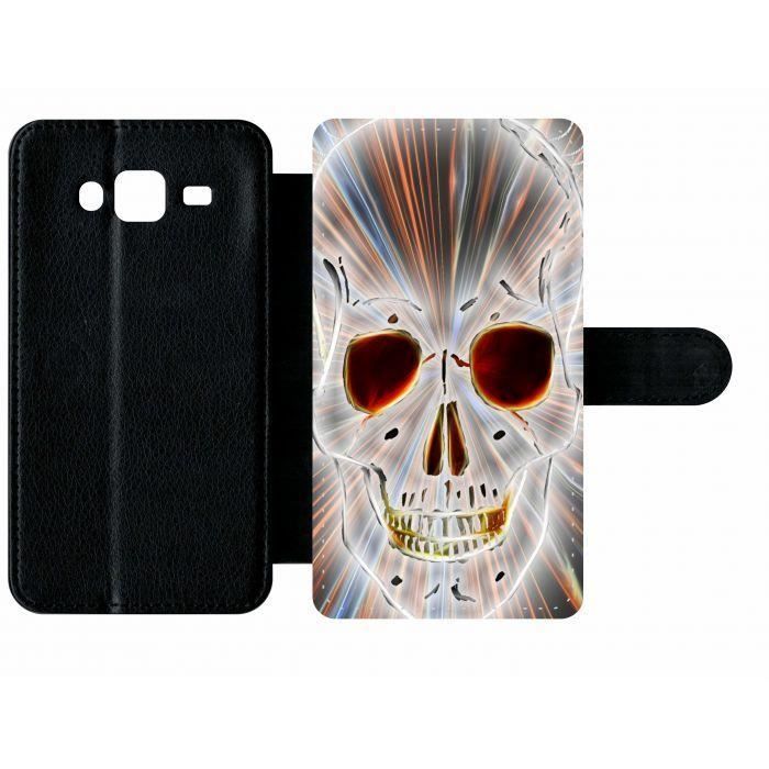 Etui à rabat galaxy j5 (2015) - light skull - simili-cuir - noir