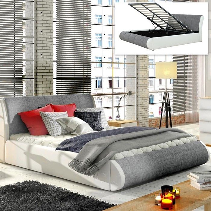 Lit coffre Xenon avec sommier - Gris - 140x190