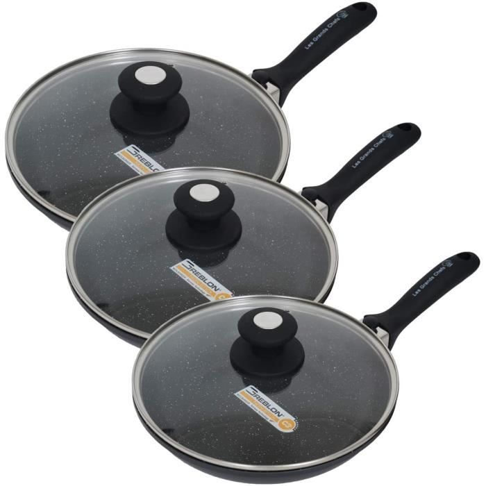 Poêles 24/28/32 cm tous feux dont induction, manche amovible, Grand chef professionnel