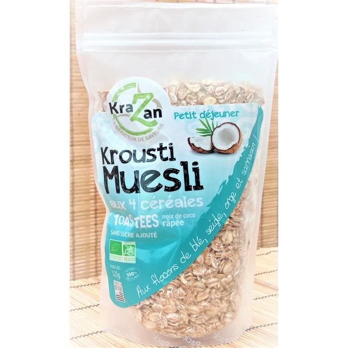 KROUSTI MUESLI BIO AUX 4 CÉRÉALES TOASTÉES NOIX DE COCO RÂPÉE