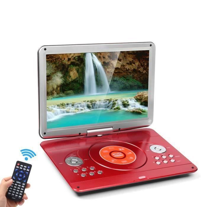 TEMPSA Lecteur DVD Portable 16'' Voiture Rechargeable 270° Rotatif MP4 Rouge + Télécommande