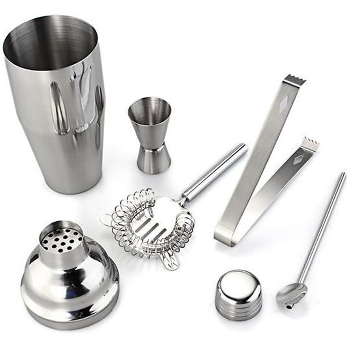 Set Cocktail Bar 5 Pièces En Acier Inox Shaker Pince Cuillère 750ml