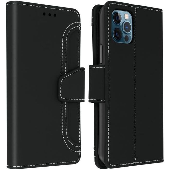 Housse Apple iPhone 12 / 12 Pro Étui Folio Portefeuille Fonction Support noir Noir