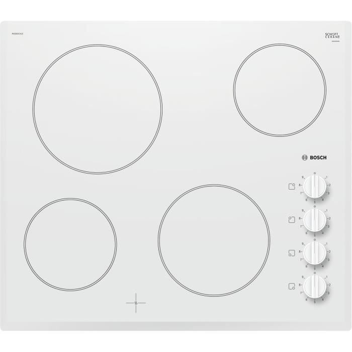 Bosch Serie 2 PKE652CA1E, Intégré, Plaque sans zone à induction, Verre-céramique, Blanc, Rotatif, 6600 W