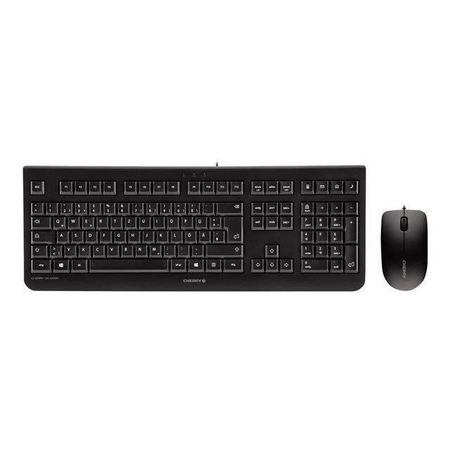 CHERRY Pack Clavier / Souris DC 2000 - Filaire - AZERTY - LPK - Port USB - Souris optique 1200 dpi à 3 boutons - Noir