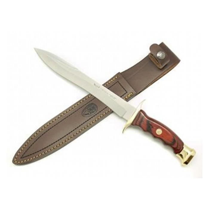 Couteau de chasse Muela Chevreuil lame CHEVREUIL-22R, MOVA 22 cm, manche en bois et laiton pressé corail carte cadeau multi-usages +