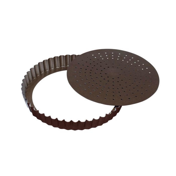 MOULE A TARTE TOURTIERE PERFOREE CANNELLEE FOND AMOVIBLE REVETEMENT ANTI ADHERENT 24 CM - GOBEL