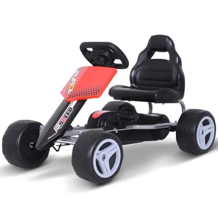 HOMCOM Kart à pédales Go Kart Formule 1 Racing Avant et Arrière Pour Enfants à partir de 3 Ans Noir Rouge