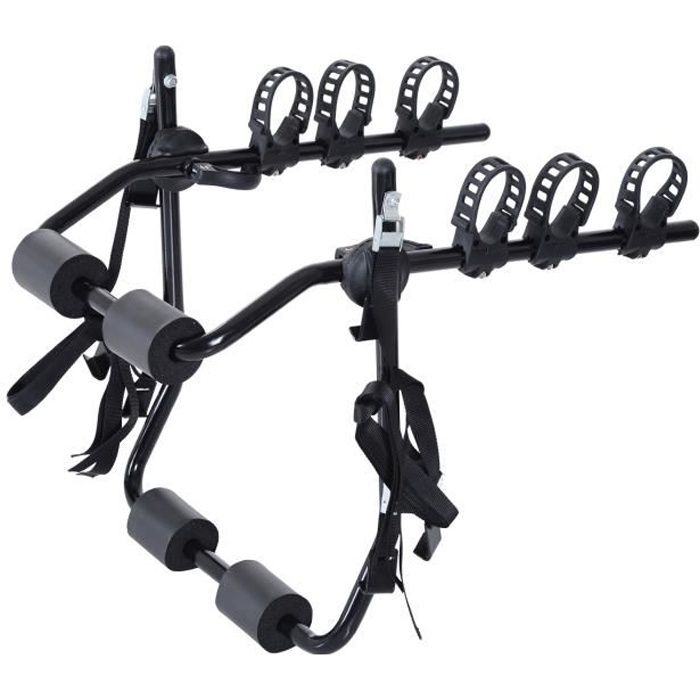 Porte-vélo pour 2 vélos - installation sur hayon - 6 sangles de sécurité - pliable - métal époxy noir 58x26x60cm Noir