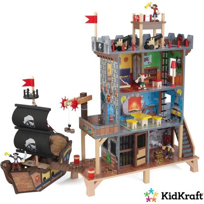 KidKraft ensemble en bois maison et bateau de pirates avec 17 accessoires et son et lumière