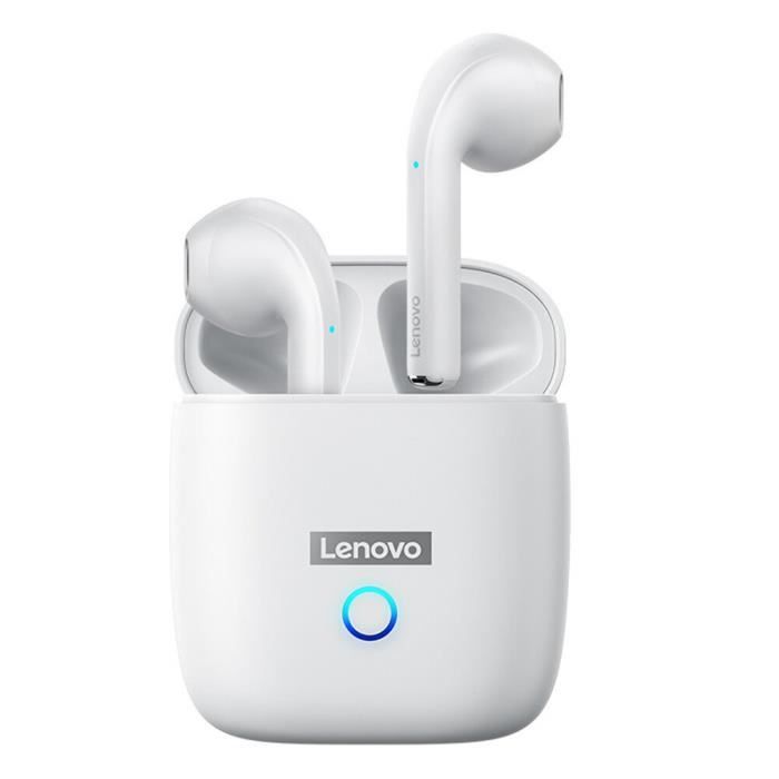 Lenovo LP50 Écouteur Bluetooth 5.0 Sans Fil  Vrais Casque avec Microphone Blanc