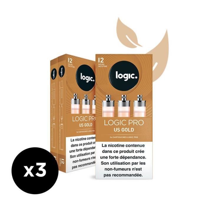 Logic PRO - Goût US Gold - 12 mg - 3 packs de 3 cartouches d’e-liquide.