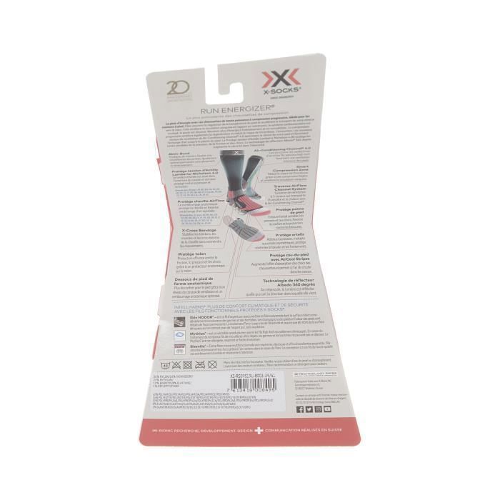 Xsocks - Chaussette Mi-Hautes - 1 paire - Respirantes - Running - Rayures - Nylon - Noir - Run Energizer - Homme #3745_8437