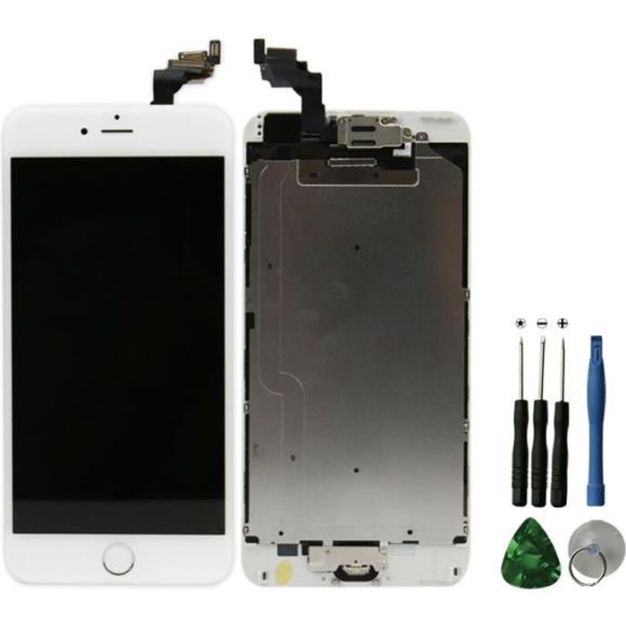 TECHSTICK® Kit de Réparation Ecran complet assemblé pour iPhone 6 plus vitre tactile + ecran LCD +Camera avant+ Bouton Home + outils