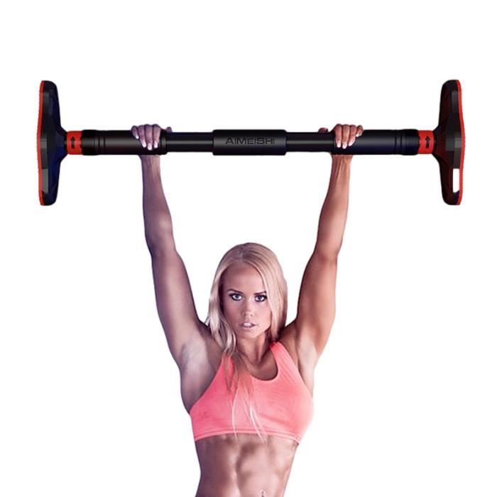 Barre de Traction pour Porte Murale 65 - 100 cm Pull up Bar sans vis Fitness à domicile Exercice, noir et rouge Exercice Fitness
