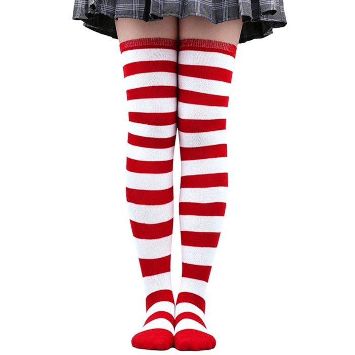 Chaussettes Montantes Antidérapantes Noël Pour Femme - Rayures, Motifs Festifs - Pour Fêtes, Maison, Cadeau