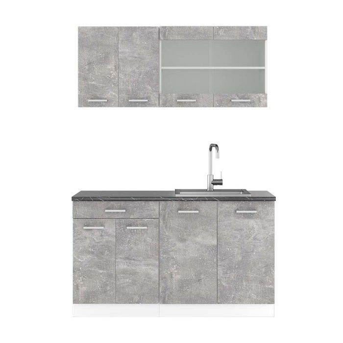 Cuisine Encastrable Vicco Single – 140 Cm, Gris élégant, Panneaux 16 Mm, Neuve