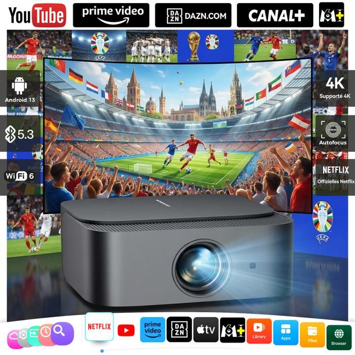 Vidéoprojecteur - ZOOMCAT - Android 13 Smart - Full HD 1920x1080 - 4K support - 25 000 Lumens