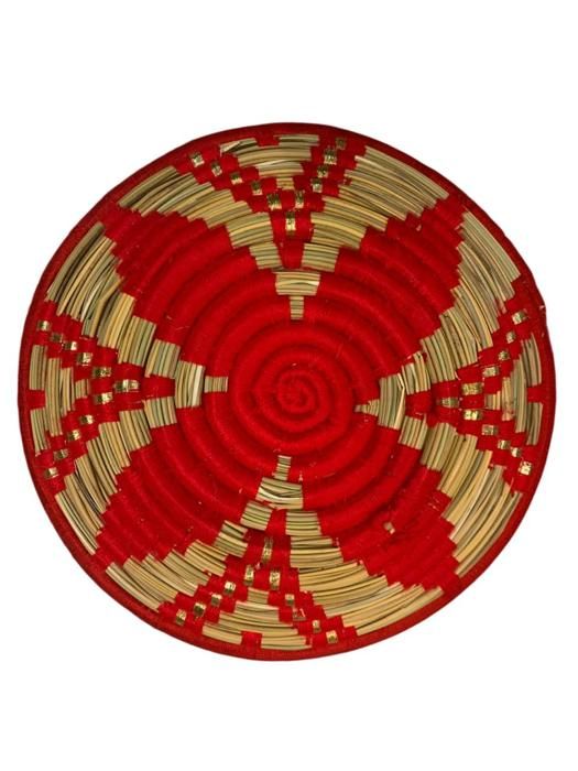 Paniers et Assiettes en Osier Marocain – Assiettes en Paille Traditionnelles en Rouge et Marron Camel Décoration Boho Artisanat