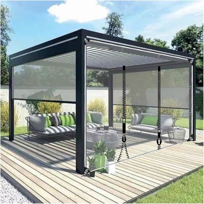 Rideau Extérieur Imperméable PVC Avec Fermeture Éclair - Panneau Latéral Transparent Pour Gazebo