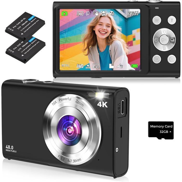 Appareil Photo Numérique 4K 48MP - Double Caméra, Autofocus, Zoom 16x | Parfait Pour Débutants Et Vlogging