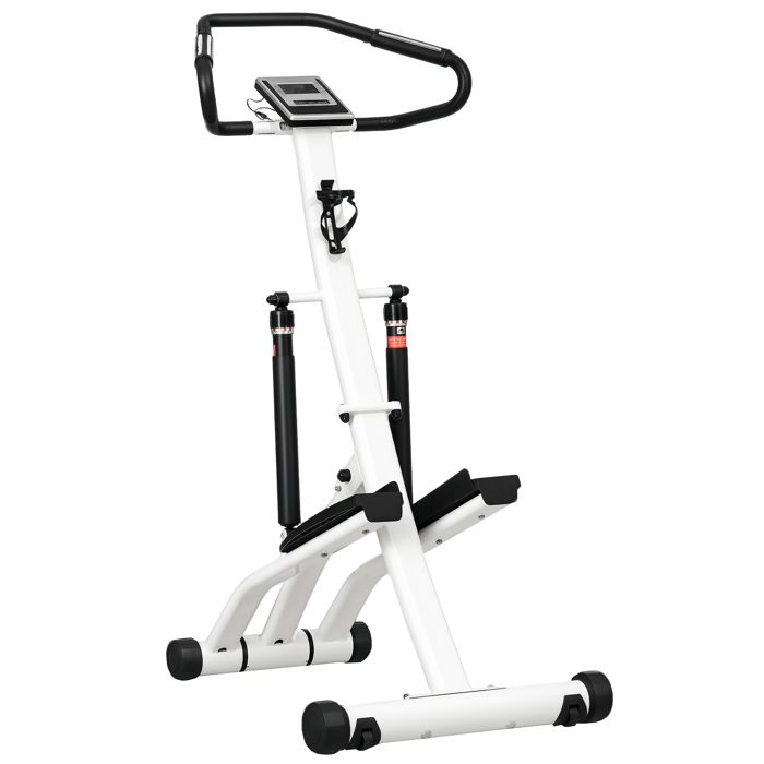 Stepper - SPORTNOW - avec guidon - résistance réglables - écran LCD 2 roues et pédales antidérapantes - blanc et noir