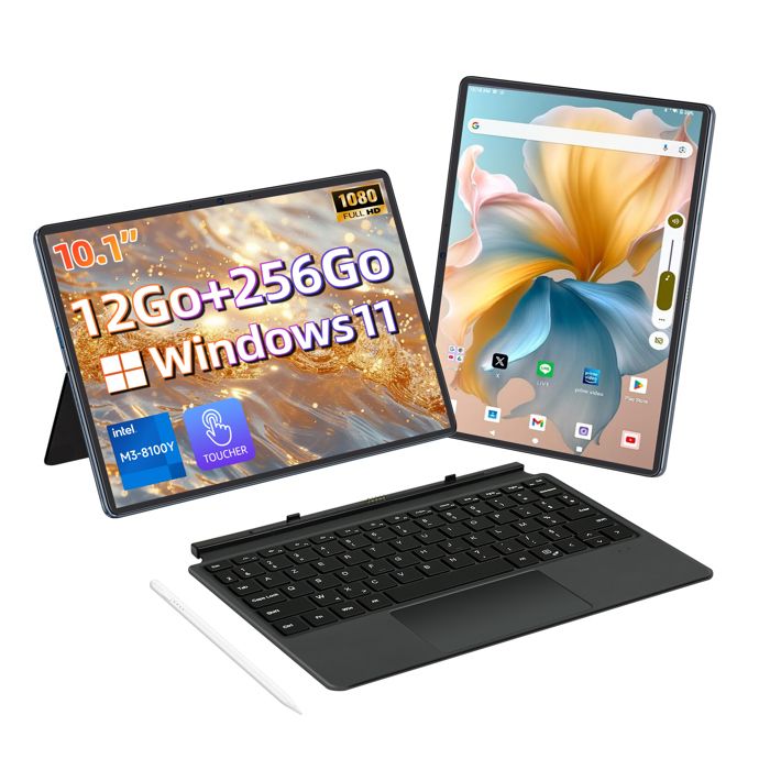 10.1PC portable écran tactile 2-en-1Intel Core M3-8100Y 12Go RAM 256Go SSDWindows 11ProTablette Ordinateur Portable