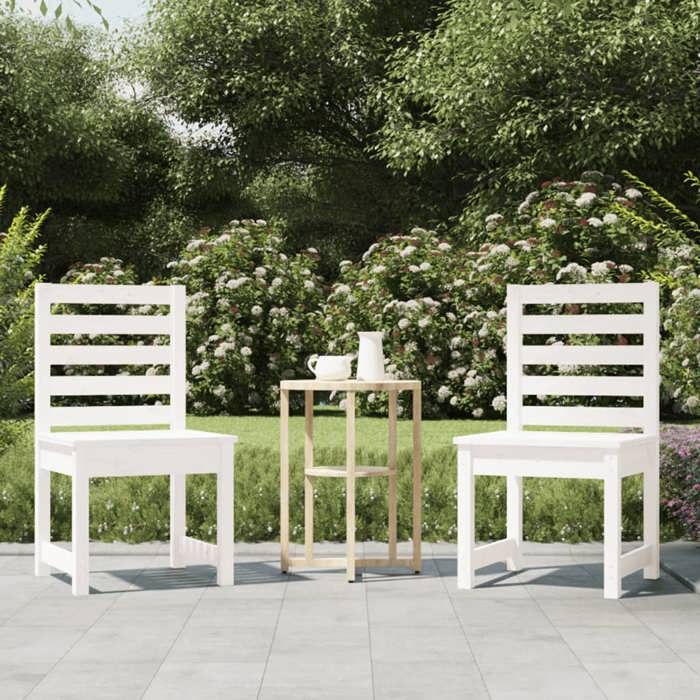 Prix bas - Chaises de jardin-Chaise dextérieur lot de 2 blanc 50x48x91 5 cm bois massif pin （453196125839)