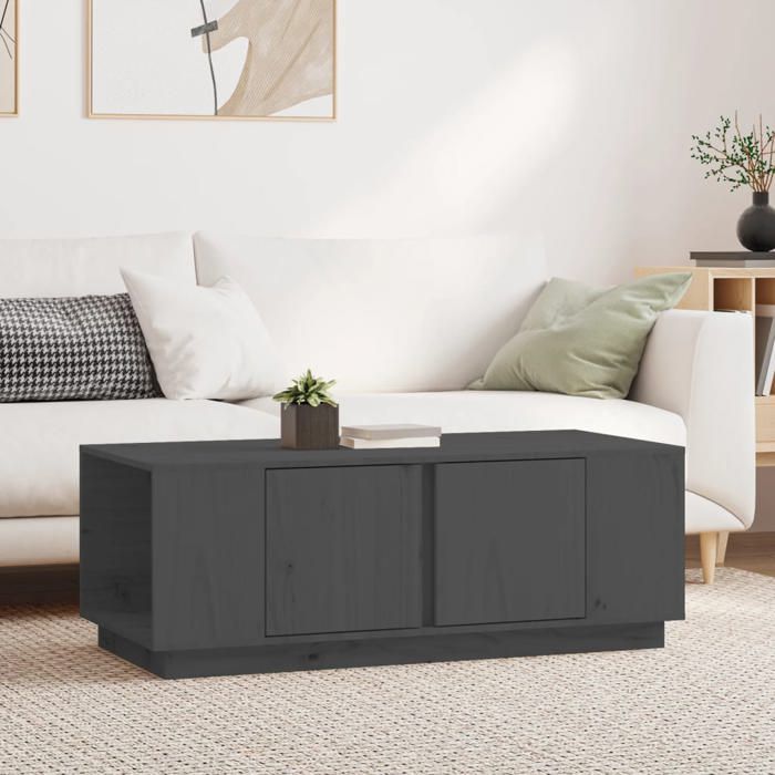 Table basse campagne rustique gris en pin massif rangement intégré 110 x 50 x 40 cm table de salon avec rangement