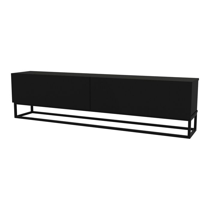 Meuble TV Nolven avec piètement long 180 x 32 x 47 cm noir Meuble TV Nolven avec piètement long 180 x 32 x 47 cm noir