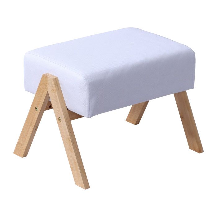 Relaxdays repose-pieds rembourré pieds en bambou 40x28x30 cm couloir/salon tabouret dappoint crème/naturel