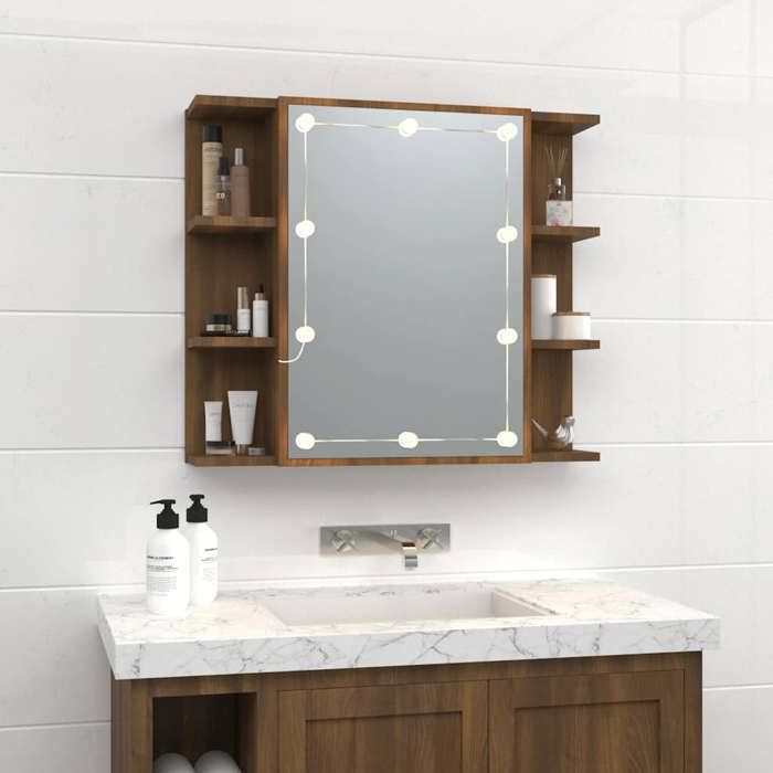 HOT SALE*Armoire à miroir à LED de bainCLARENCE60 kg capacitéPlacard Mural Chêne marron 70x165x60 cm - M140421