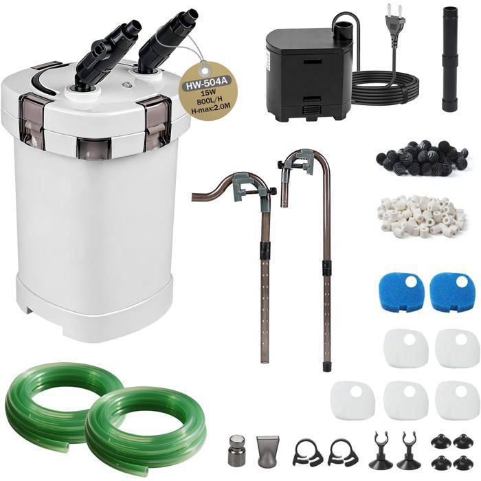 Pompe externe pour aquarium - Débit 800L/H - 15W - Filtration 3 étapes - Pour réservoir jusquà 300L