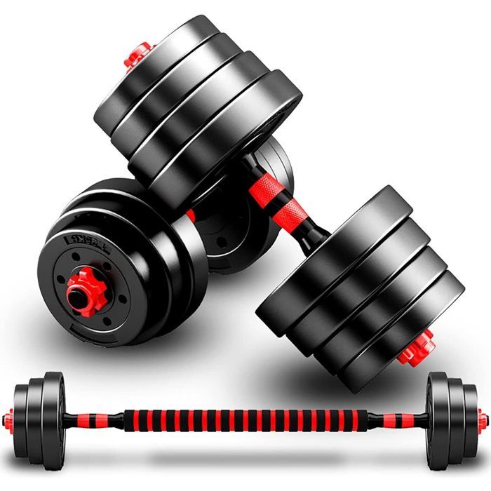 Set dHaltères Réglables 2 en 1 Noir - Disques dEntraînement avec Verrou Sécurité et Connecteur - pour Hommes en Salle de Sport