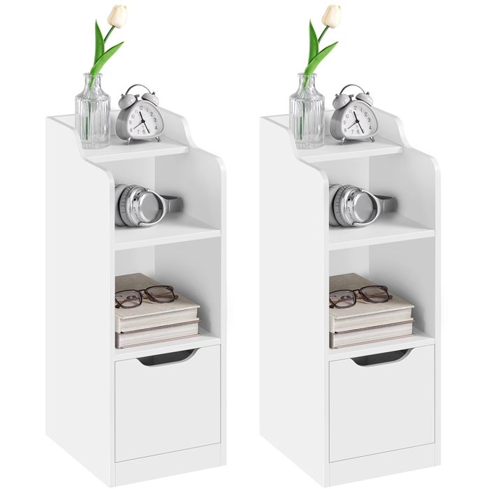 Yaheetech Lot de 2 Tables de Chevet Étroite avec Compartiments Plateau Supérieur pour Chambre Salon Canapé Petit Espace Blanc Yaheetech Lot de 2 Tables de Chevet Étroite avec Compartiments Plateau Supérieur pour Chambre Salon Canapé Petit Espace Blanc
