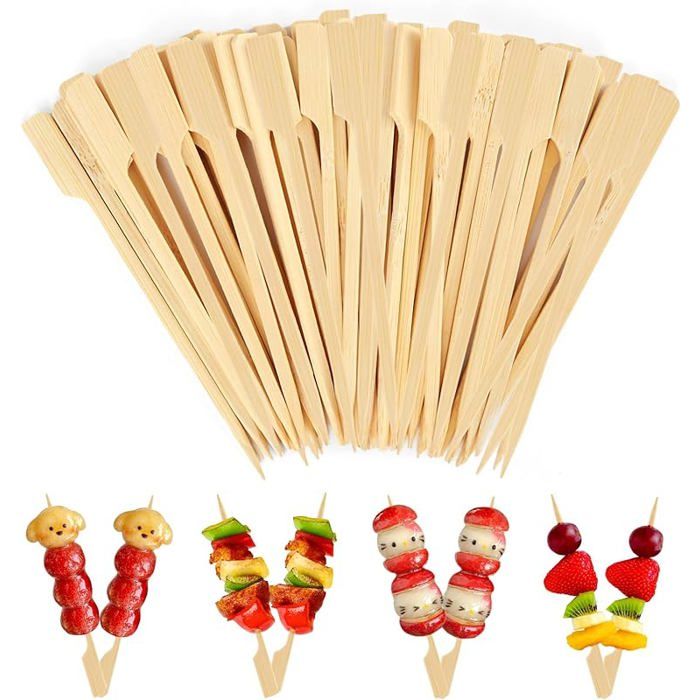 300 Pièces Brochette Bois 12CM Brochettes en Bambou pour Barbecue Pic Brochette Bois pour Cocktails Burger Fruits Pique