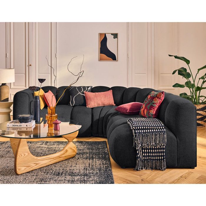 Debbie - canapé modulable dangle droit 4 places avec accoudoir en tissu texturé - Noir Debbie - canapé modulable dangle droit 4 places avec accoudoir en tissu texturé - Noir