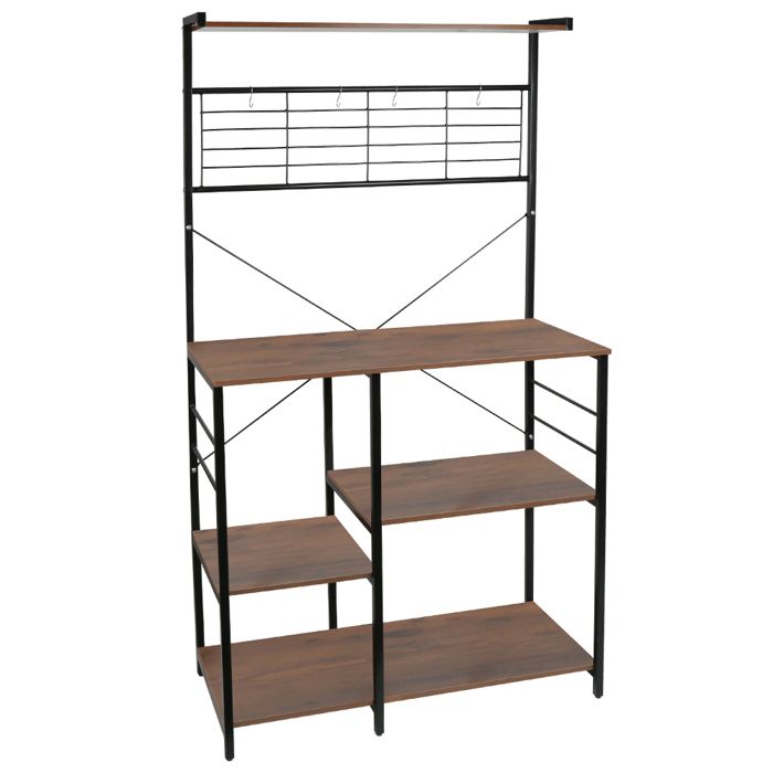 JEOBEST Desserte de Cuisine Moderne Étagère de Cuisine Porte-Café en Bois à 5 Niveaux 90 × 40 × 168cm (Sans Crochets) Marron