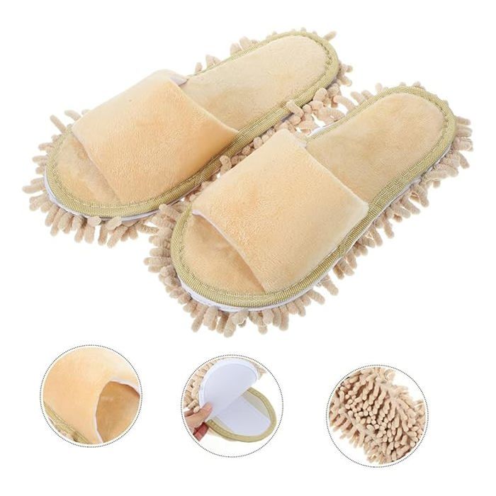 Pantoufles de nettoyage avec semelle Microfibre amovible pour nettoyage du sol Chaussons anti-poussière Chaussures de nettoyage-A9