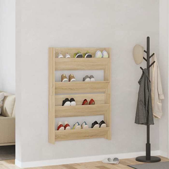 Magnifique Armoires à chaussures - Étagère de rangement/abri chaussures - murales 2 pcs Chêne Sonoma 80x18x60cm CL1539915 Magnifique Armoires à chaussures - Étagère de rangement/abri chaussures - murales 2 pcs Chêne Sonoma 80x18x60cm CL1539915