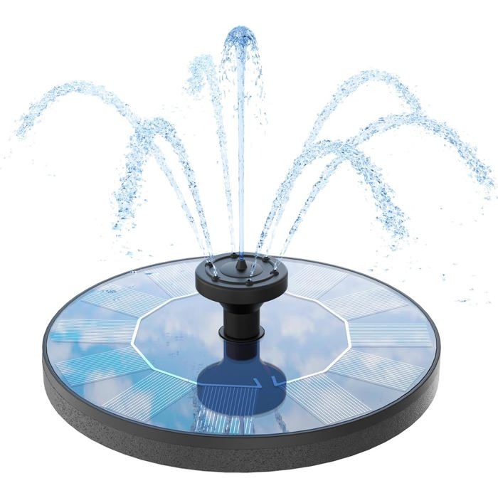 Fontaine à eau solaire améliorée avec 6 buses pompe flottante à énergie solaire pour bain doiseaux jardin étang piscine