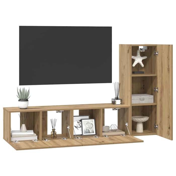 Ensemble meuble TV 3 pcs - JILIMAISON - Meuble Télé Bas - CABINET/BANC TV - Chêne artisanal - Bois dingénierie 527723011