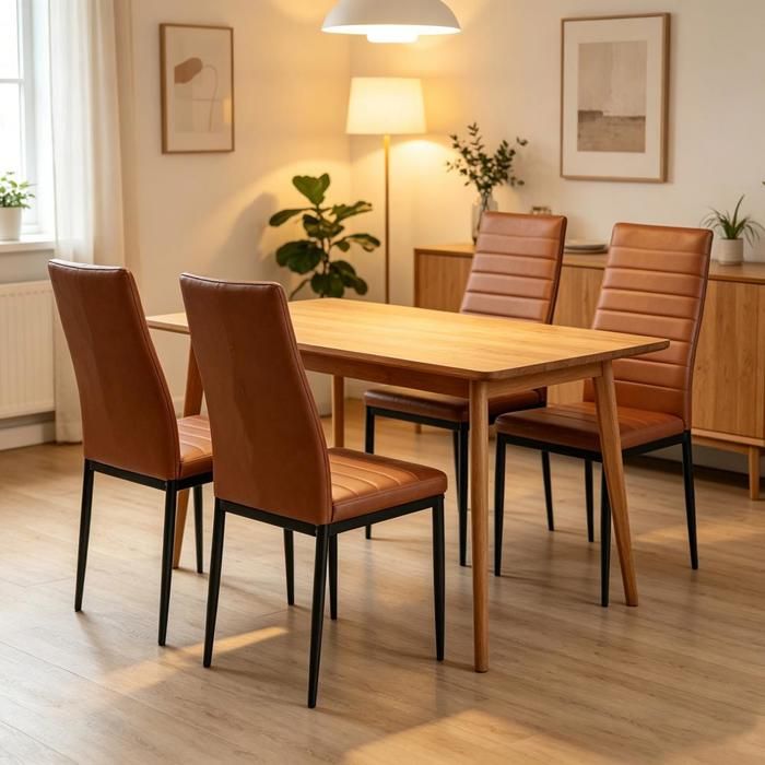 Lot de 4 Chaise de Cuisine Scandinave SUPFINE Chaises de Salle à Manger Moderne en Simili (PU) Cader en Acier Charge Max.120kg