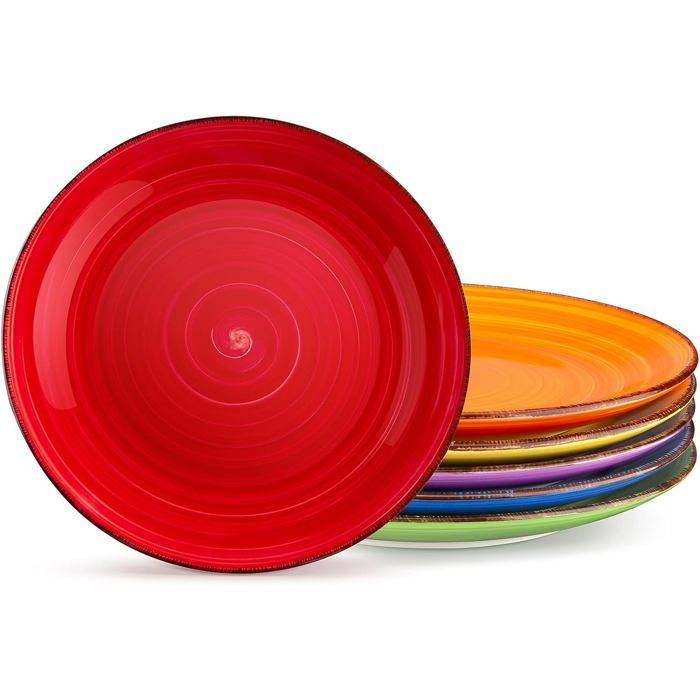 Série BonitaAssiette Plate À Dîner6 PiècesGrande Assiette En Céramique27CmStyle Minimaliste Multicoloré-Bleu Et Orange