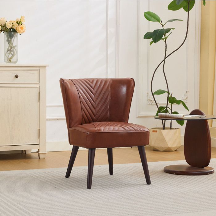 Fauteuil Lounge 1 Place sans Accoudoirs avec Dossier Haut et Surpiqûres Diagonales - BEAUNIV - Cuir Marron 56×62×72 cm